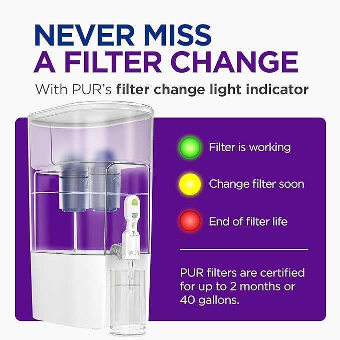 PUR Water Filter Dispenser XL 44-Cup with 2 Genuine PUR Filters, Largest Available, 44-Cup Capacity, 2-in-1 Powerful, Faster Filtration, Dishwasher Safe, (PDI4000Z)