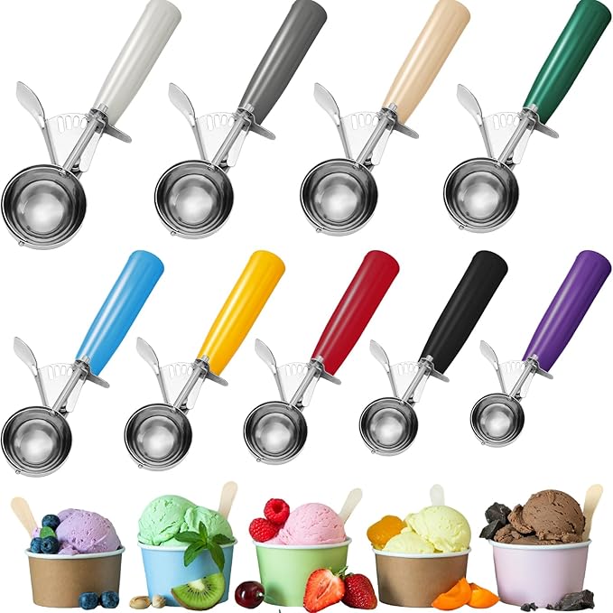 Hsei 9 Pcs Ice Cream Scoops Stainless Steel Cookie Portion Scoop with Handle for Baking Food Cookie Dough Cupcake Batter (Many Color,40mm to 78mm)