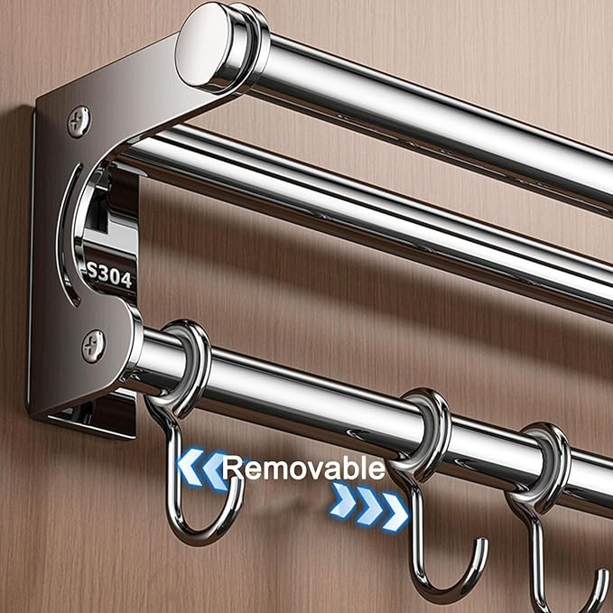 Hanging Wall Mount Knife Wall Mount,Kitchen Utensil Hanger,Space-Saving Kitchen Utensil Rack with Hooks,Kitchen Storage Shelf for Utensils Spatula Spoon, Easy to Clean (Silver, 50CM+10Hook)
