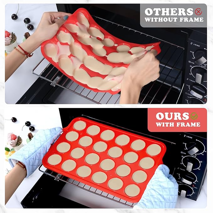 2 Pack Mini Silicone Muffin Pan with Metal Frame, Non-stick Regular Silicone Cupcake Pan with Handles 24 Cup, Silicon Muffin Tin Tray for baking, egg bites, Cupcake Mold, BPA Free Red