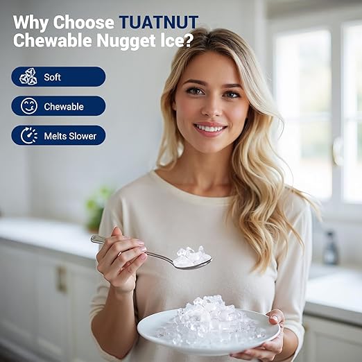 Nugget Ice Maker, 44lbs/24h Ice Makers Countertop, Soft Ice Ready in 5-10Mins Pebble Ice Maker, Self-Cleaning Pellet Ice Maker for Home, Kitchen, Office, Party