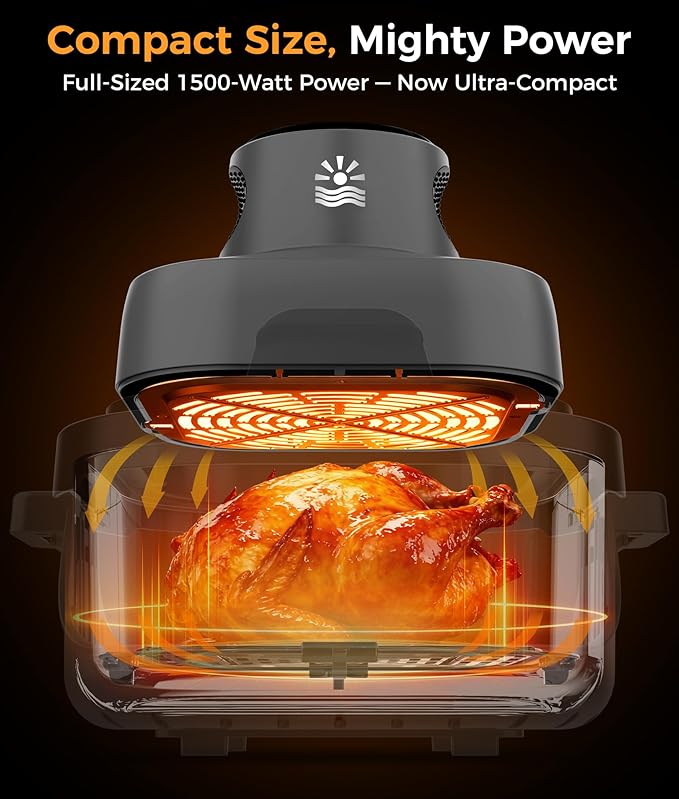 4-in-1 Portable Glass Air Fryer - 1500W, 4.2QT & 1.6QT Dual Glass Containers with Lids, Non-Toxic, 400°F Precise Heat, Max Crisp | Bake | Air Fry | Recrisp, Microwave, Freezer & Dishwasher Safe