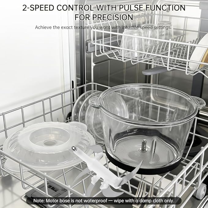 Electric Food Processor and Vegetable Chopper, 2L Glass Bowl Small Food Mixer for Meat, Vegetables, Nuts, with 2-Speed & Pulse Control for Easy Clean, Compact Kitchen Gadget