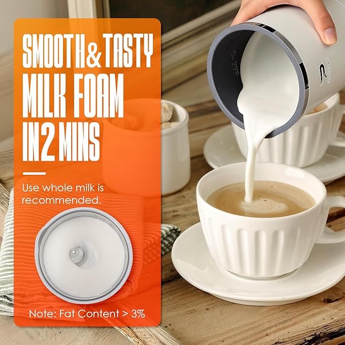 Electric Milk Frother and Steamer - 4-in-1 Automatic Coffee Steamer Frother with 10.5OZ (300ML) Capacity, Warm and Cold Foam Maker for Coffee, Latte, Cappuccino, Macchiato, and Hot Chocolate (White)