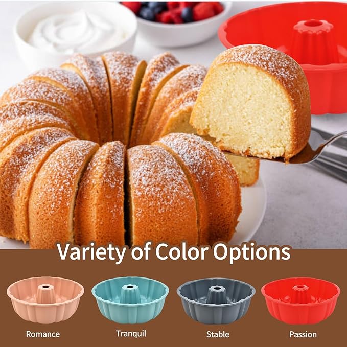 PADELE 2 Pack Silicone Cake Pan Nonstick,10 Inch, Silicone Cake Molds,Pound Cake Pan, Baking for Jello,Gelatin,Cake,Brownie and Bread (Red+Red)