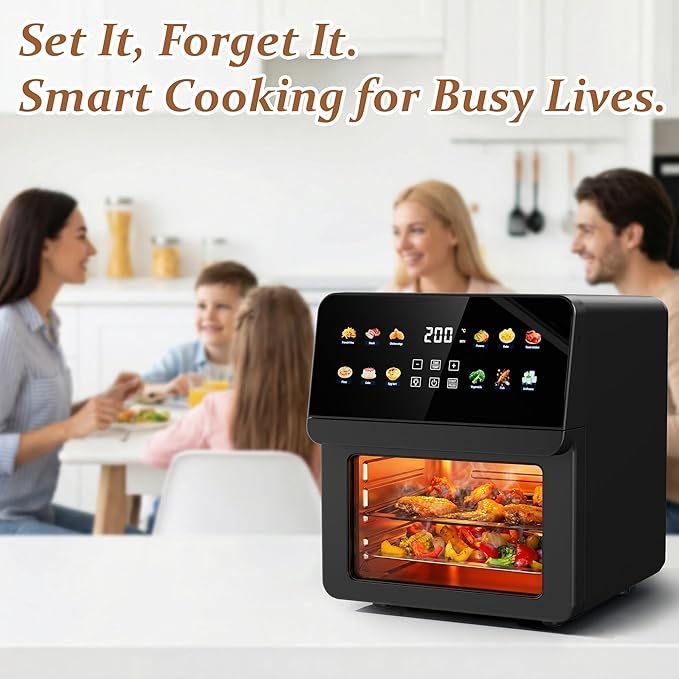 12QT Air Fryer Oven, 8-in-1 Air Fryer Toaster Oven Combo with 8 Presets, Family Size Countertop Oven with 2 Baking Racks & Gloves for Roasting, Baking, and Air Frying, Easy to Clean