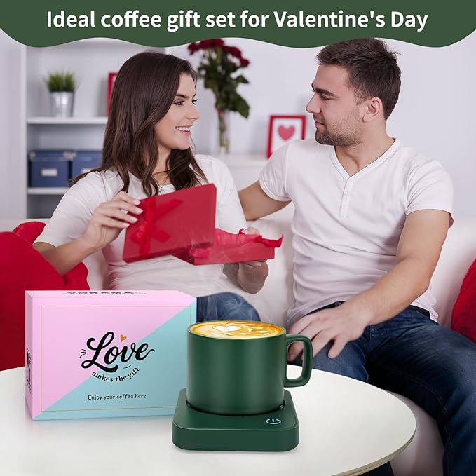 VOBAGA Mug Warmer Set, Coffee Warmer for Desk with 11oz Ceramic Mug, Auto Shut Off & 3-Temp Settings, Smart Coffee Cup Warmer, Home Office Essentials Coffee Set(Mug Included)