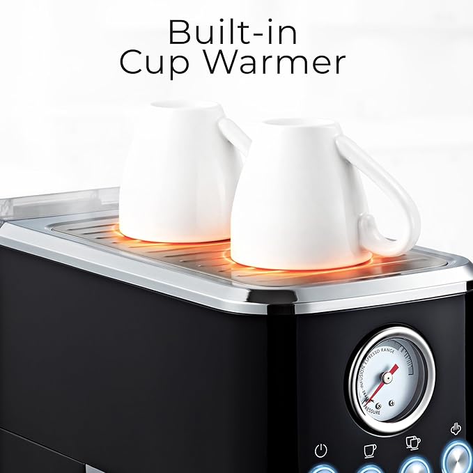 Zulay Kitchen Magia Compact Espresso Machine – 20 Bar Coffee Maker with Milk Frother Steam Wand, Latte & Cappuccino Maker, 1350W Fast Heating, 40oz Removable Water Tank, Stainless Steel – Black