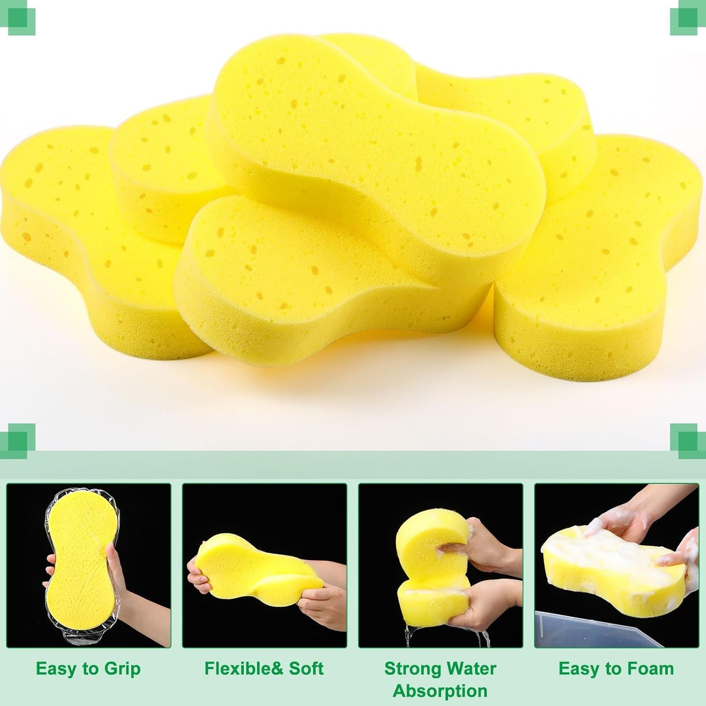 Vesici 48 Pack Car Wash Sponges Large Sponges Bulk Big All-Purpose Scrubber Thick Foam Car Cleaning Supplies for Washing Boat Kitchen Household with Single Vacuum Compressed Packing (Bright Yellow)