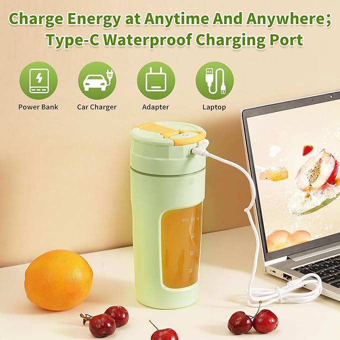 Slim Portable Blender Cup, 20oz (600ml) Personal Travel Juicer with Leakproof Lid, USB-C Rechargeable Licuadora Portatil for Smoothies and Shakes, Auto-Cleaning(dark blue)