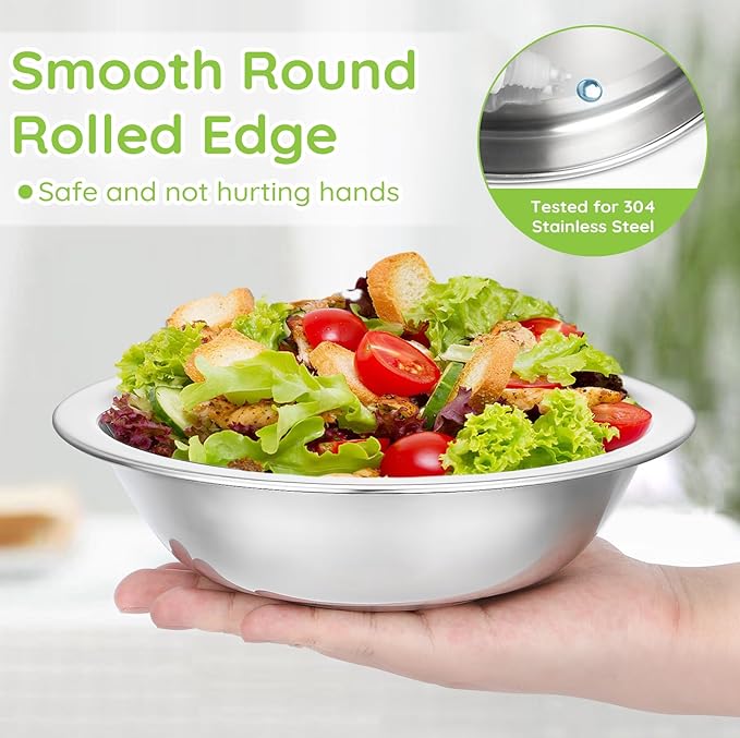 304(18/8) Stainless Steel Mixing Bowls for Kitchen, 2 Pack 7.8" 28.89 fl.oz Metal Mixing Bowls Set Stackable for Baking Serving Cooking Food Prep Storage Dishwasher Safe Lightweight