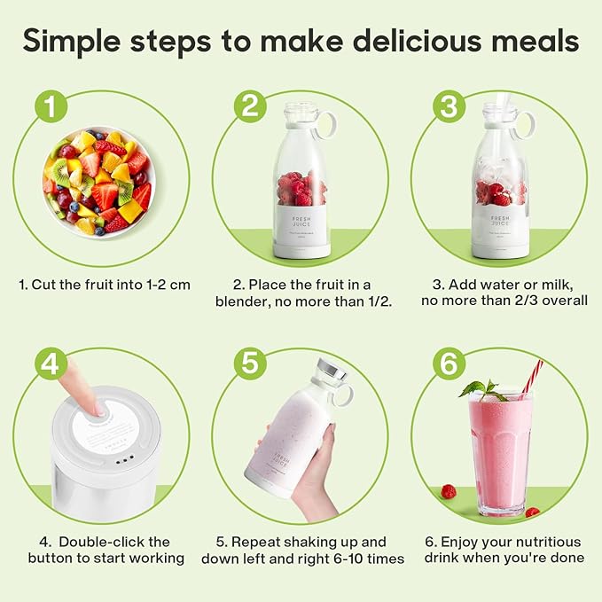 Portable Blender,Fashion Portable Blender for Shakes and Smoothies 11.8 Oz,Magnetic USB Fast Charging Mini Mixer Bottle,Take It for Traveling, Outdoor, Gym, Office, Cars, Gift -WH