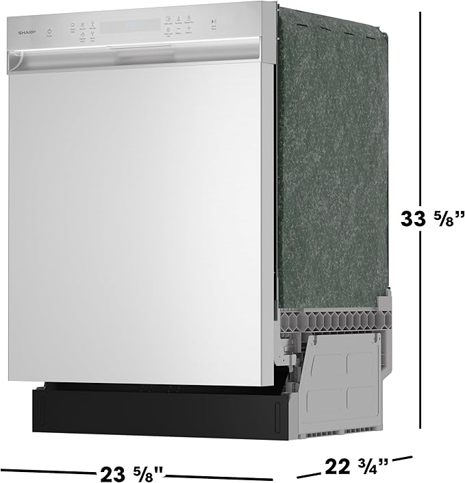 Sharp SDW6504MS Stainless Steel Dishwasher, 24-inch Pocket Handle, 52 dB, Hybrid Tub, 12 Place Settings, 5 Cycles, Heated Dry