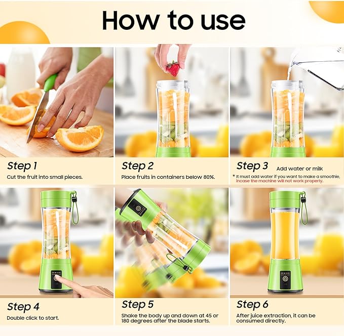 Portable Blender for Smoothies & Shakes - Cordless Personal Size Mini Blender with BAP Free Juice Cup, USB Rechargeable Suit for Sports/Picnic