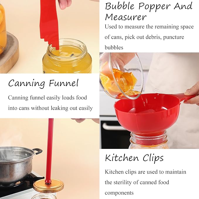 6PCS Canning Supplies Canning Kit, Canning Essentials Set, Canning Supplies Essentials Boxed Set Canning Supplies Starter Kit Included Canning Jar Lifter Canning Funnel Bubble Popper