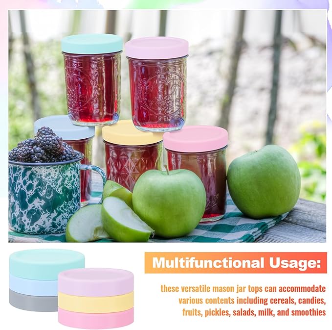Teenyyou 6 Pcs Mason Jars 3 Wide and 3 Regular Mouth Lids Mason Jar Lids Thickened Leak Proof Lid for 86 mm and 70 mm Wide and Regular Mouth, Reusable Canning Jar Caps (Macaron)