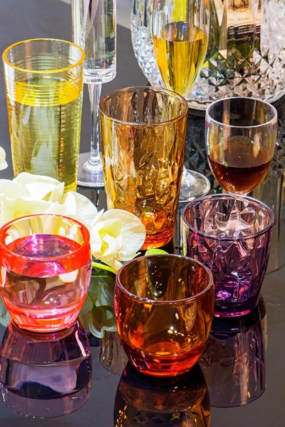 13oz Drinking Glasses Set Acrylic Glassware for Kids Colored Plastic Tumblers Cups Picnic Water Glasses Unbreakable Juice Drinkware for Camping Restaurant Beach Party BPA Free Dishwasher Safe