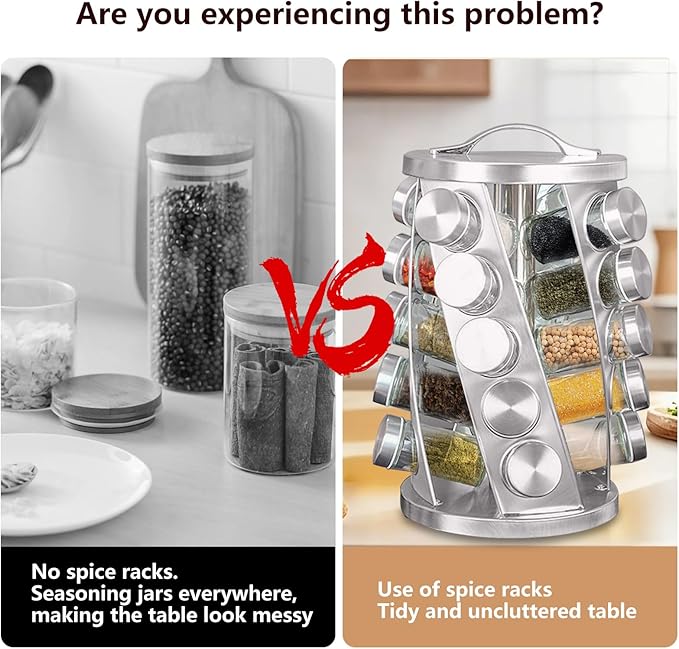 Portable Stainless Steel Spice Rack with 20 Spice Jars Included Revolving Spice Organizer for Kitchen Tower Storage Rack for Spices and Seasoning Gold