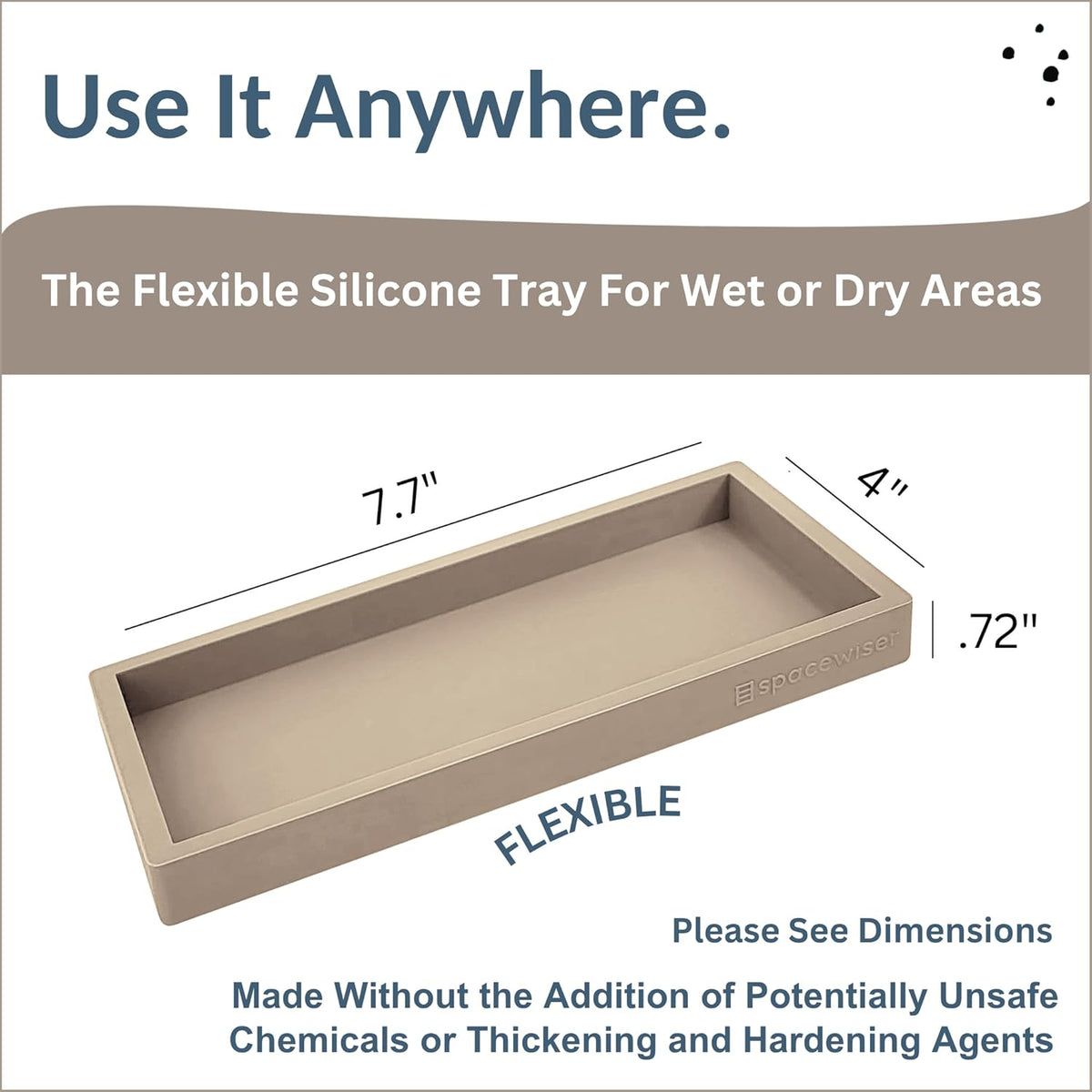 Countertop and Vanity Tray - Small 7.7” Silicone Tray for Soap Dispenser Bottles, Bathroom Trays, Kitchen Sink Trays, Sink Caddy Kitchen Sinks Organizer, Soap Dish & Sponge Holder Mat
