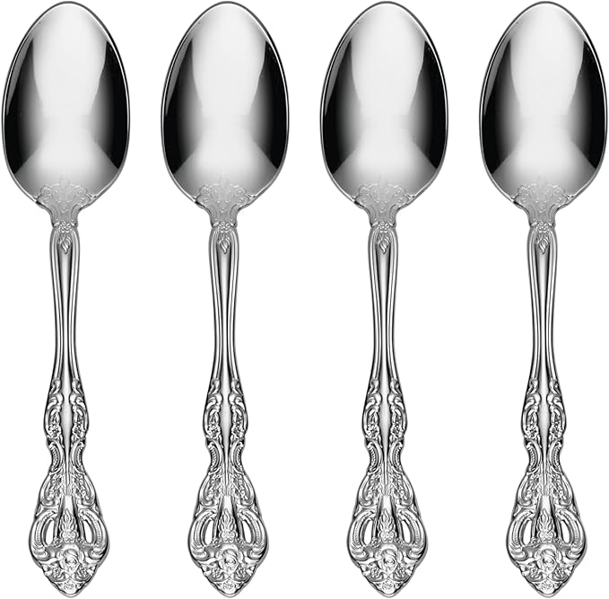 Oneida Michelangelo Fine Flatware Teaspoons, Set of 4 , 18/10 Stainless Steel, Silverware Set, Dishwasher Safe