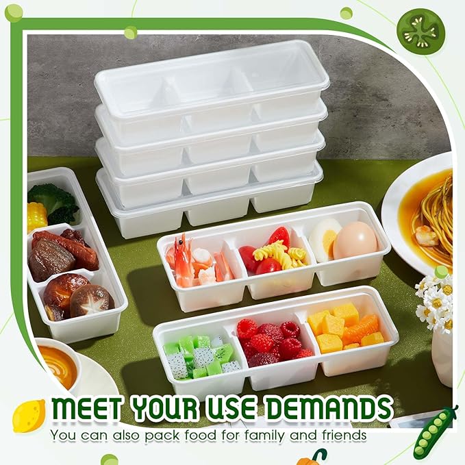 Hushee 5 Pack 17 oz Small Meal Prep Containers with 3 Compartments Snack Containers with Lid Disposable Plastic Bento Box Travel Lunch Food Boxes Stackable for Office Picnic (White)