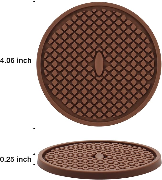 3 Pack Silicone Coasters for Drinks, Thickened Coaster with Deep Tray Grooved Design Cup Mat, Washable Heat Resistant Durable Non-Slip Coasters for Coffee Table Wooden Desk Kitchen Bar (Brown)