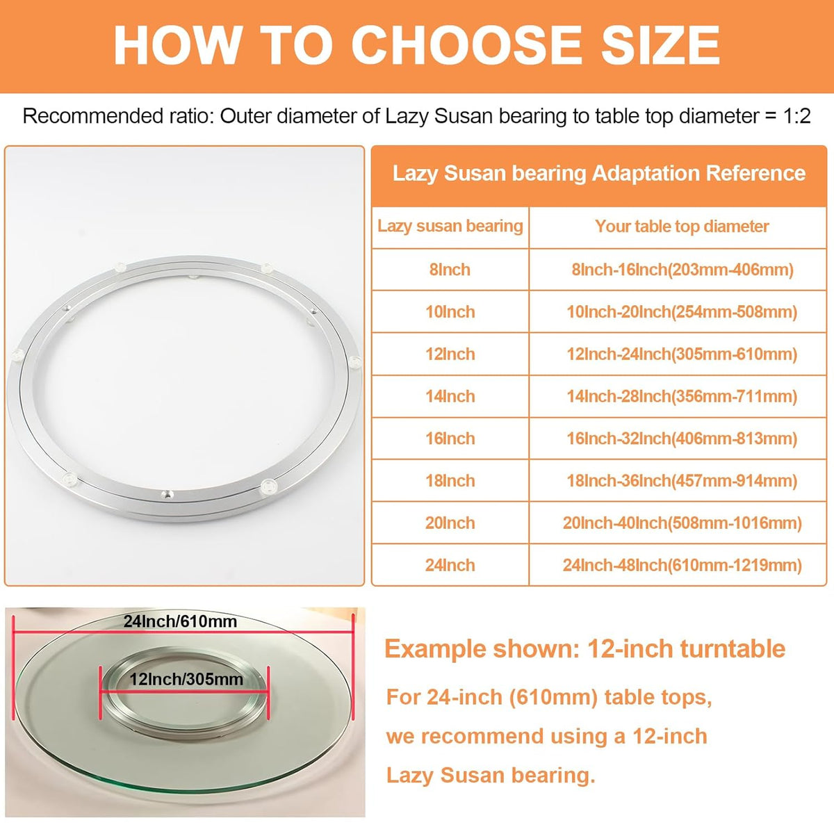 TamBee 12 Inch Lazy Susan Hardware Heavy Duty Metal Rotating Hardware Turntable Bearing Ring 300mm Turntable Lazy Susan Kit Lazy Susan Mechanism Lazy Susan Parts Turntable Bearing Lazy Susan Base Only