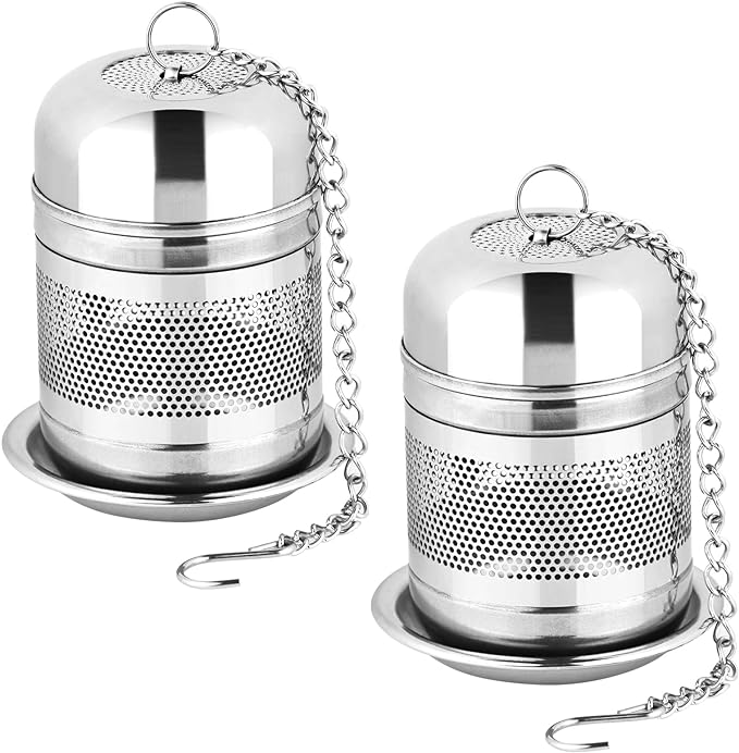 Fri4Free 2PCS Tea Infuser Strainer - Stainless Steel Strainers for Loose Leaf Tea, Steeper, Fine Mesh Ball holder with Chain Hook and Lid, Reusable Filter Bags Diffusers