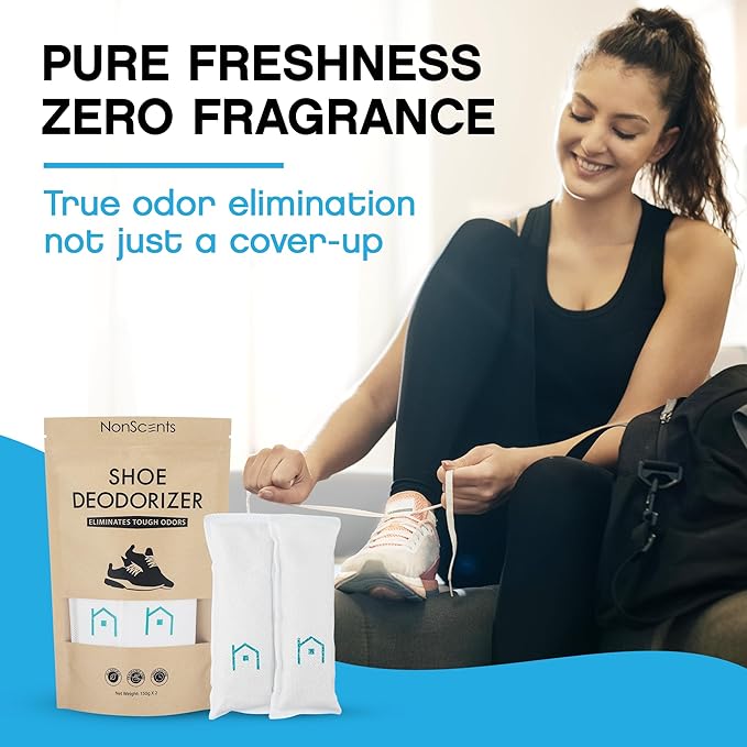NonScents Shoe & Refrigerator Deodorizer Bundle - 1 Pack (2 Count) Shoe Odor Eliminator & 4 Refrigerator Deodorizer - Powerful, Reusable Odor Absorbers for Shoes, Fridge, Closets - Unscented Freshness