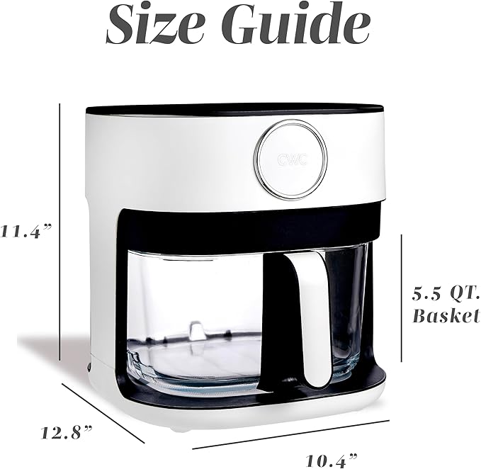 COOK WITH COLOR 1400W 5.5Qt Digital Kitchen Air Fryer with Glass Basket, 8 Presets Healthy Cooking Options, Bake, Fry, Reheat, 60-Min Timer, Adjustable Temperature Control 175°F–400°F, Linen White