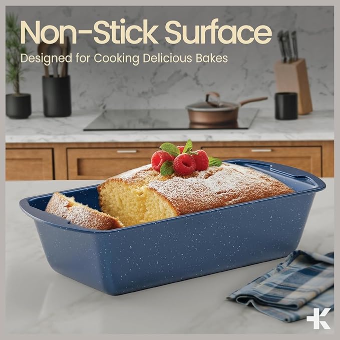 Nonstick Loaf Pan Set Pack of 1, Carbon Steel 11" Large Baking Bread Pan, Oven Safe Up to 450°F, PFOA, PFOS, PTFE Free, Space Saving Stackable Design, Stain Resistant, Dishwasher Friendly, Blue Marble