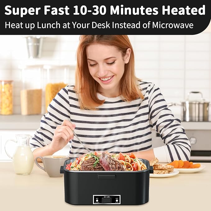 IFENROL Electric Heated Lunch Box for Adults, 100W 3-IN-1 2 Pack 1.8L Containers Heating Lunch Box for Men Portable Double Layer, Fast Heated Food Warmer,12V/24V/110V for Car Truck Office Home