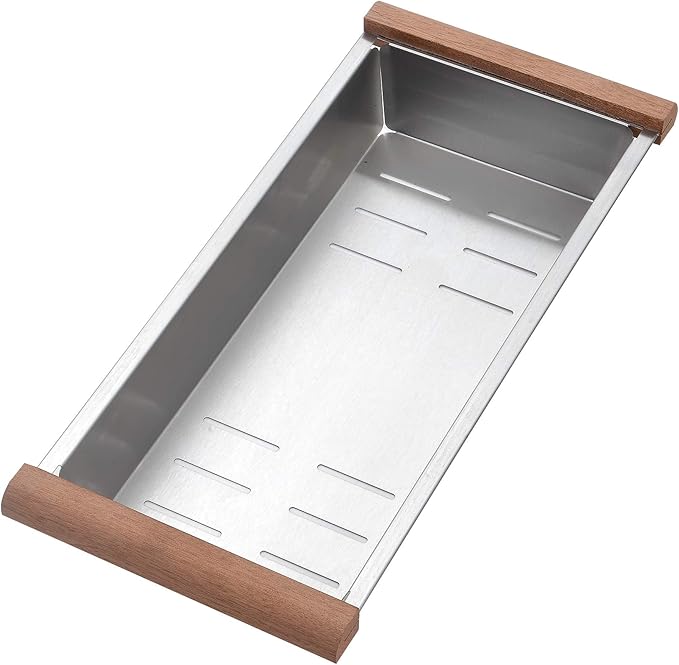 STARSTAR Stainless Steel Colander For Workstation Kitchen Sink (Wood Cover, 13.5 W - 7.7/8 L)