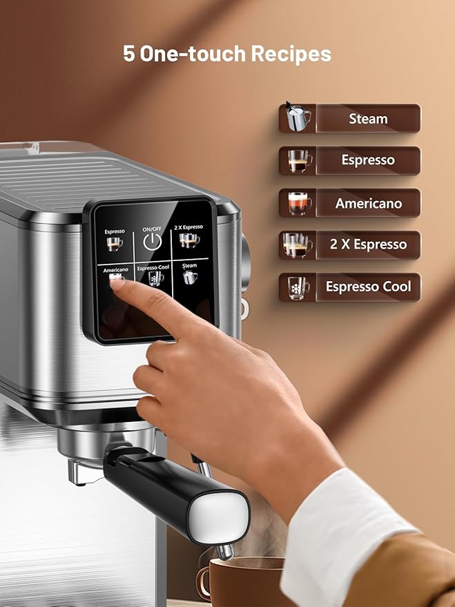 KEENSTAR Espresso Machine 20 Bar Coffe Maker with Rapid Cold Brew, Compact Espresso Maker for Hot and Cold Cappuccino, Latte, Stainless Steel Coffee Machines with 1200ml Removable Water Tank