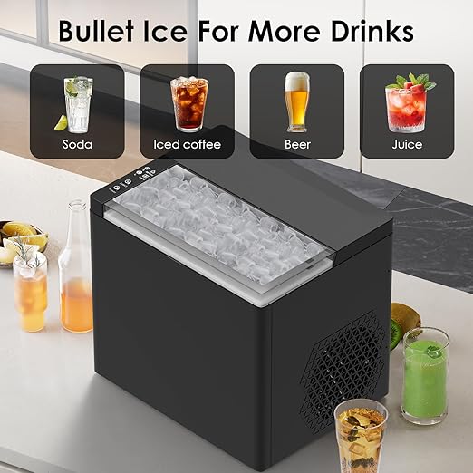 Ice Maker Countertop Mini Ice Maker Makes 9 Bullet Cubes in 6 Mins 26 lbs/Day Portable Ice Machine with Self-Cleaning for Home Kitchen RV Bar