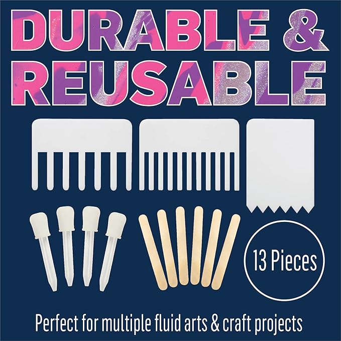 FolkArt Drizzle Tool Kit, 13 Piece Pouring Drop, Swipe, and Stir Tool Kit Perfect for Fluid Arts and Crafts Projects, 50429