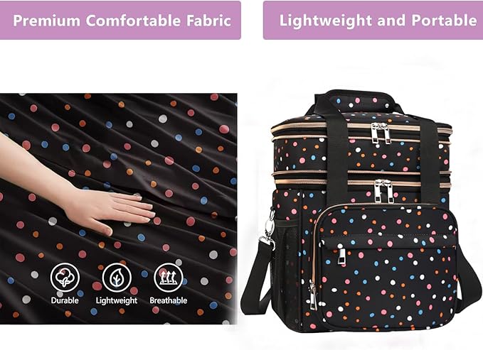 GLENKEY Versatile Lunch Box Cooler Bag - Expandable Insulated Lunch Bag Tote for Women - Large Lunchbox for Adults Work Office Outside Trips Polka Dots 16L