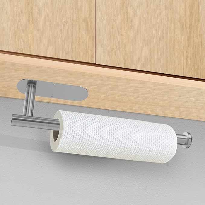 DEKAVA Paper Towel Holder Under Cabinet for Kitchen, Adhesive Paper Towel Holder Wall Mount, SUS304 Stainless Steel 13 inch(2,Silver