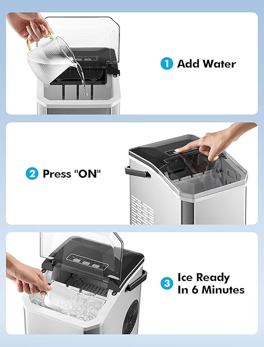 Ice Maker Countertop, Portable Ice Machine with Carry Handle, Self-Cleaning Ice Makers with Basket and Scoop, 9 Ice Cubes in 6 Mins, 26 lbs per Day, 5 Sizes of Bullet Ice for Home Party Camping RV