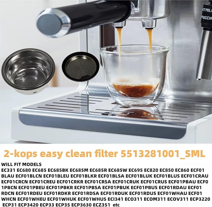 2 -Cup Easy Clean Filter 5513281001_SML Compatible with De'Longhi Replaces EC331 EC680 EC685 EC695 EC820 EC850 EC860 ECF01 ECO311 ECP3220 ECP3420 ECP35 ECP3630 ECZ351 Espresso Machines Filter