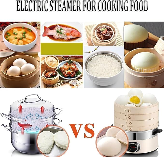 1500W Electric Food Steamer | 2-Tier Bamboo Steamer with 60-Min Timer | Auto Shut-Off & Boil Dry Protection