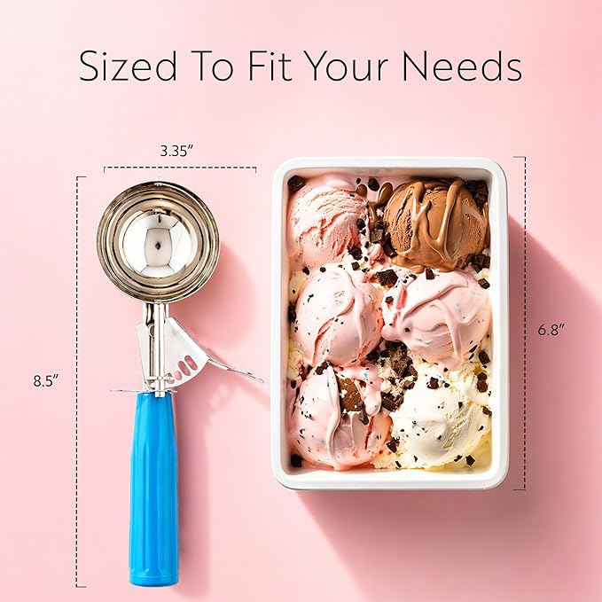 Restaurantware 2.75 Ounce Portion Scoop, 1 Trigger Release Stainless Steel Cookie Scoop - With Blue Handle, Stainless Steel Disher, For Portion Control, Cookie Dough, Cupcake Batter, Or Ice Cream