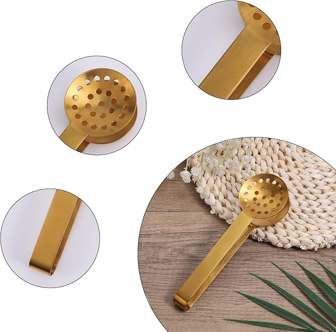 Tea Bag Squeezer Tongs, Stainless Steel Teabag Strainer Dispenser Gripper Picker Accessories for Tea Drinkers Gifts(Gold)