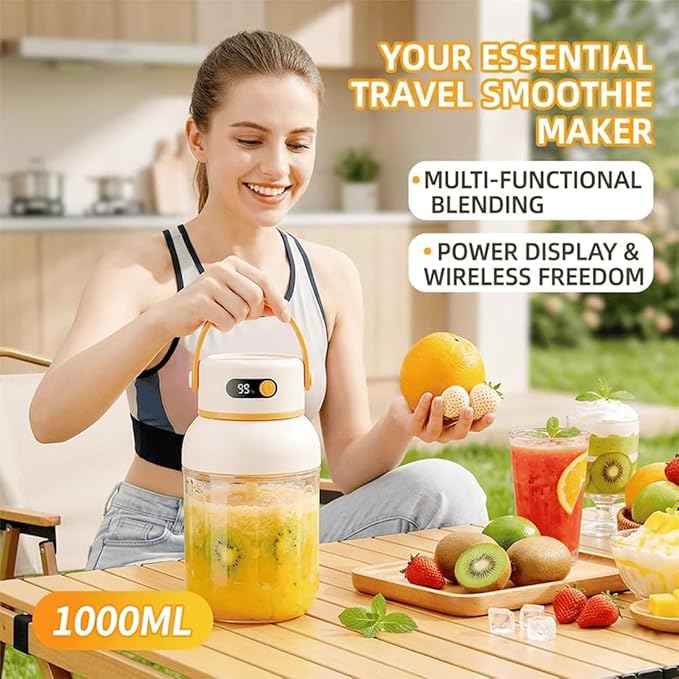 Portable Electric Juicer Cup with Zero Cord Hassle, USB-C Rechargeable Electric Blender with 18000 RPM Motor, Portable Wireless Juicer Cup for Home, Gym, Office and Outdoor (1000ml 2pcs)