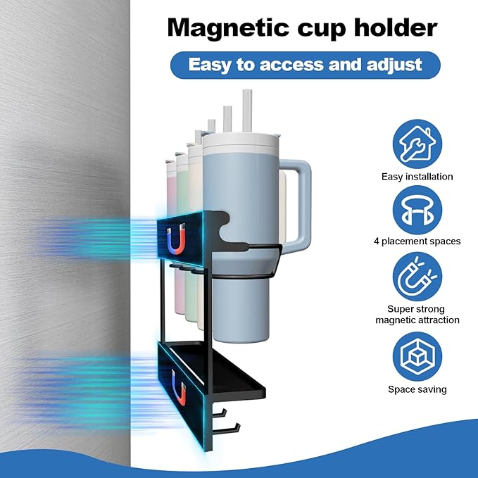 Water Bottle Organizer for Stanley Tumbler Cup Magnetic Stanley Cup Organizer Holder for Fridge Kitchen Cabinets, Tumbler Lazy Susan Storage Organizer for Stanley Cup Accessories