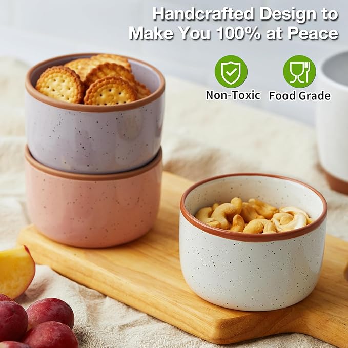 Ramekins Set of 6, 6 oz Creme Brulee Ramekin Oven Safe, Porcelain Ramekin Bowls, Mini Cheesecake Pans, Small Baking Dish, Dipping Sauce Bowls, Ramekins for Baking Souffle, Ice Cream - Vanilla White