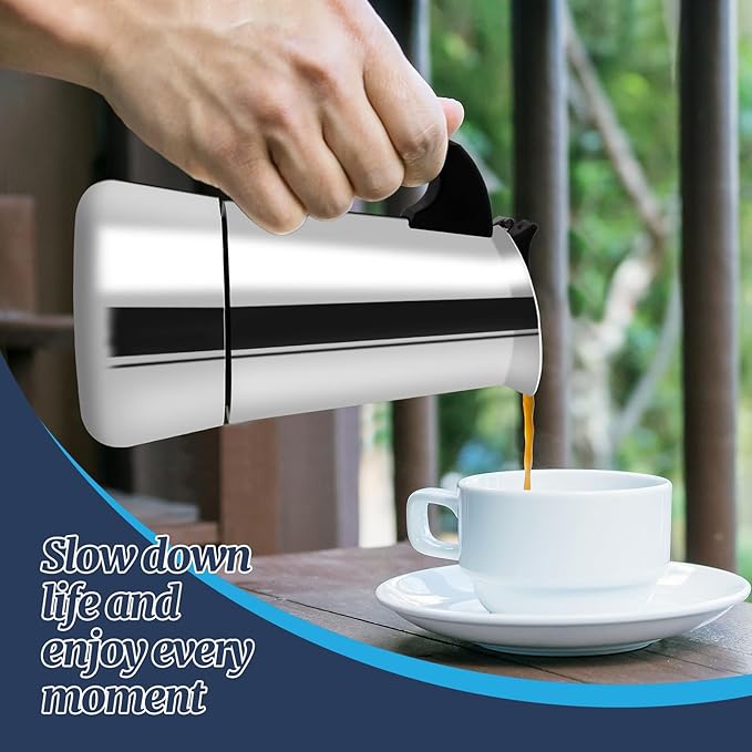9 Cup Moka Pot Stainless Steel 450ml Italian Espresso Coffee Maker Stovetop Coffee Makers Mocha Pot Percolator Greca Coffee Maker for Induction Stove Portable for Easy Brewing Tummy
