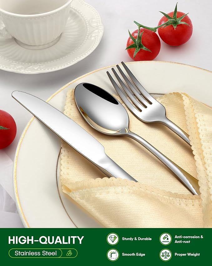 PHILIPALA 36 Pcs Silverware Set with Steak Knives Food-Grade Stainless Steel Flatware Set for 6 Mirror Cutlery Include Forks Spoons and Knives Set Dishwasher Safe Utensil Sets for Home Restaurant