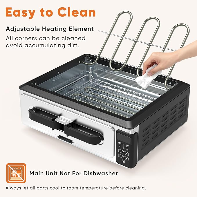 OLIXIS Electric Grill Indoor for Steak and Veggies, Smokeles Griddle with Lid for Kitchen Cooking, Countertop Oven Includes Temp Control/Grill Plate/Splash Guard/Crumb Tray, Silver