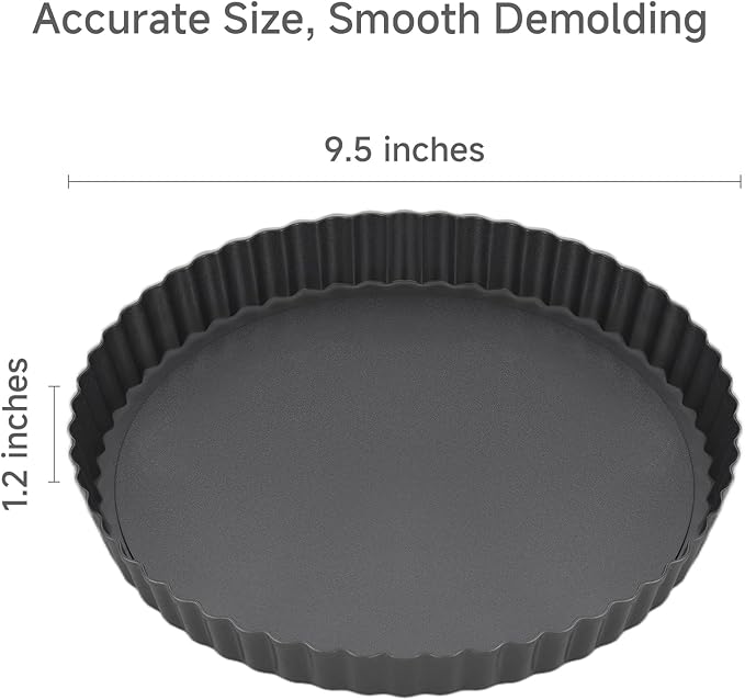 Tart Pan Removable Bottom - 9.5 Inch Non-Stick Carbon Steel Pie Pan for Baking Tarts, Pies, Quiches, Brownies, Quiche Baking Dish with Fluted Edges, Fruit Tart Mold